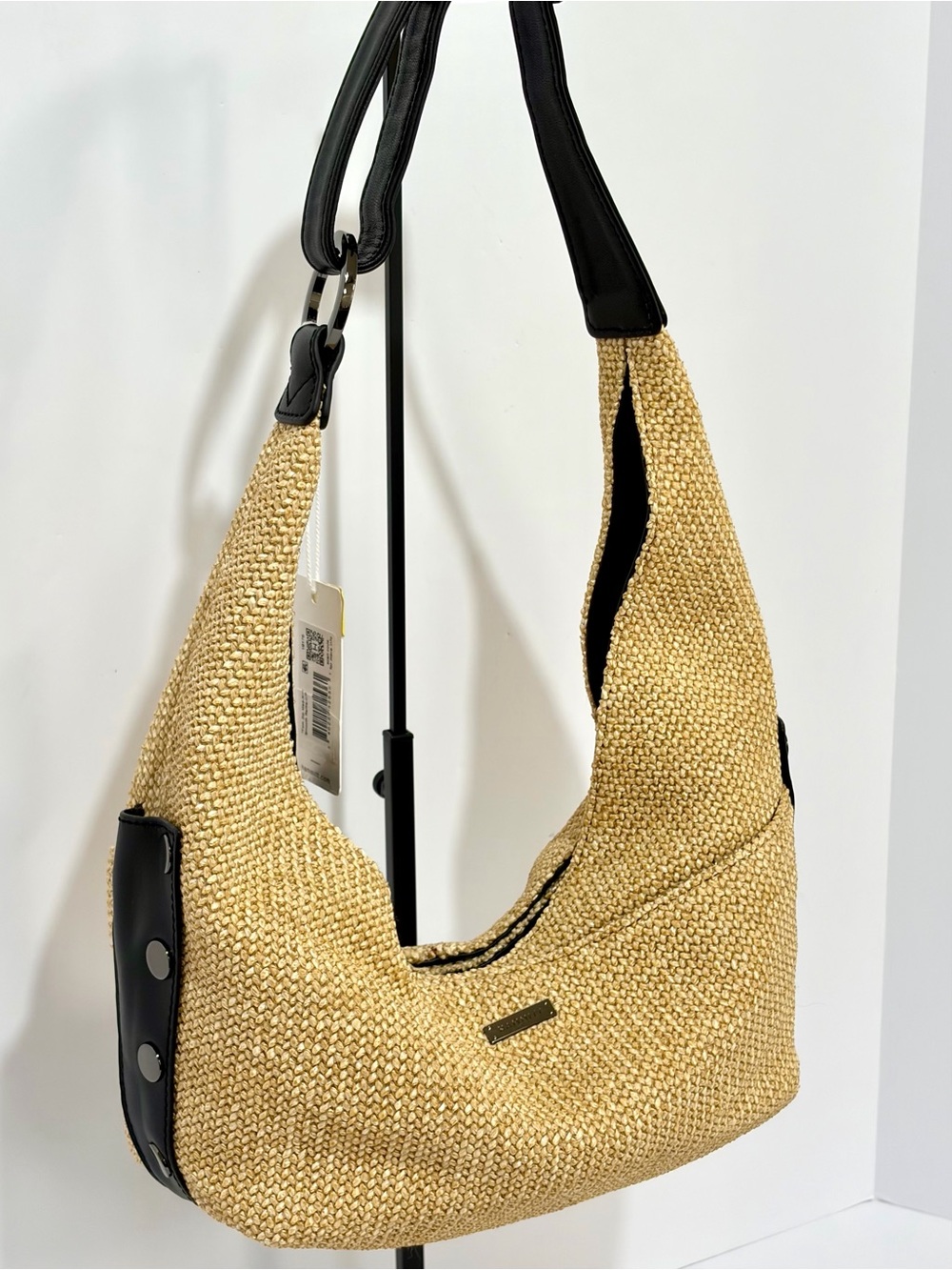 Hammitt Tom Zip Medium Hobo Shoulder Bag In Noir Smooth Raffia/Gunmetal/NWT - Picture 3 of 14